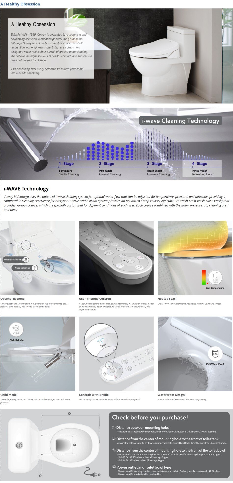Coway Bidetmega 200 Electric Bidet Seat for Round Toilets in White